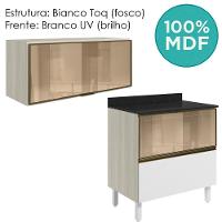 Armario Aereo E Balcao 1 Porta 2 Gavetas Vidro Mdf Kali Nicioli Bianco Toq Branco Uv