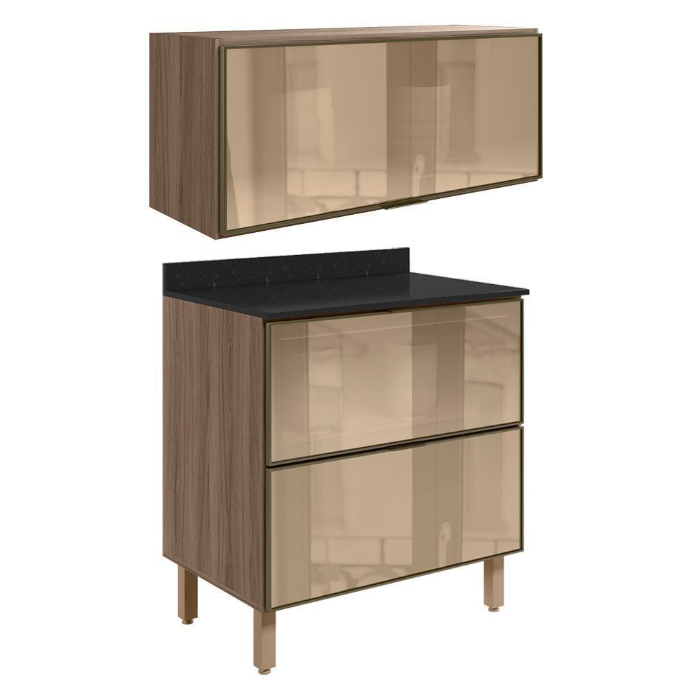 Armario Aereo E Balcao Em Vidro 1 Porta 2 Gavetas 80cm Mdf Kali Nicioli Carvalho Toq - 1