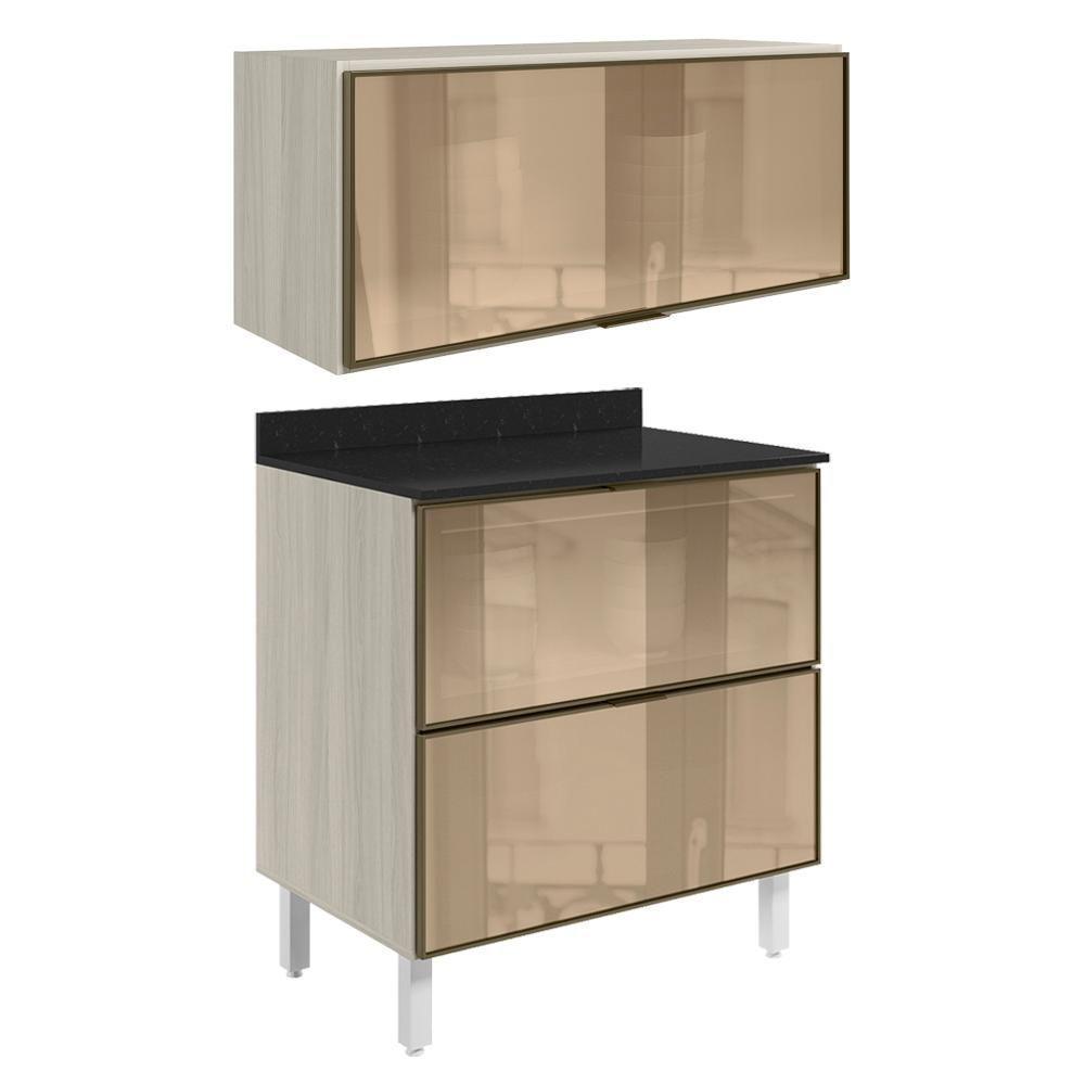 Armario Aereo E Balcao Em Vidro 1 Porta 2 Gavetas 80cm Mdf Kali Nicioli Bianco Toq - 1