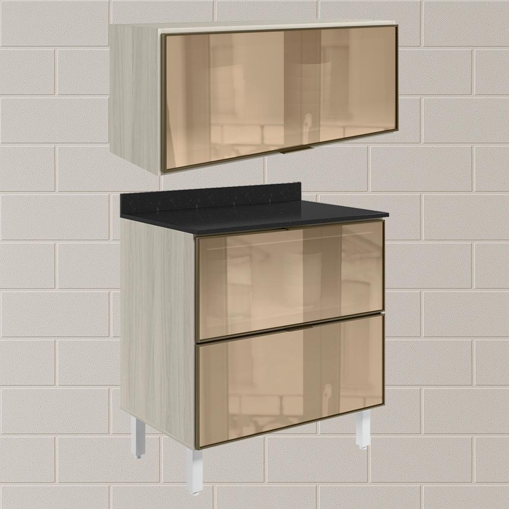 Armario Aereo E Balcao Em Vidro 1 Porta 2 Gavetas 80cm Mdf Kali Nicioli Bianco Toq - 2