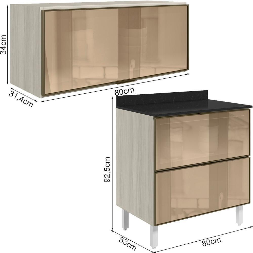 Armario Aereo E Balcao Em Vidro 1 Porta 2 Gavetas 80cm Mdf Kali Nicioli Bianco Toq - 3