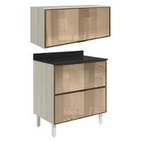 Armario Aereo E Balcao Em Vidro 1 Porta 2 Gavetas 80cm Mdf Kali Nicioli Bianco Toq - 1