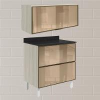 Armario Aereo E Balcao Em Vidro 1 Porta 2 Gavetas 80cm Mdf Kali Nicioli Bianco Toq - 2