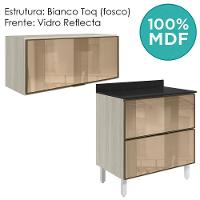 Armario Aereo E Balcao Em Vidro 1 Porta 2 Gavetas 80cm Mdf Kali Nicioli Bianco Toq