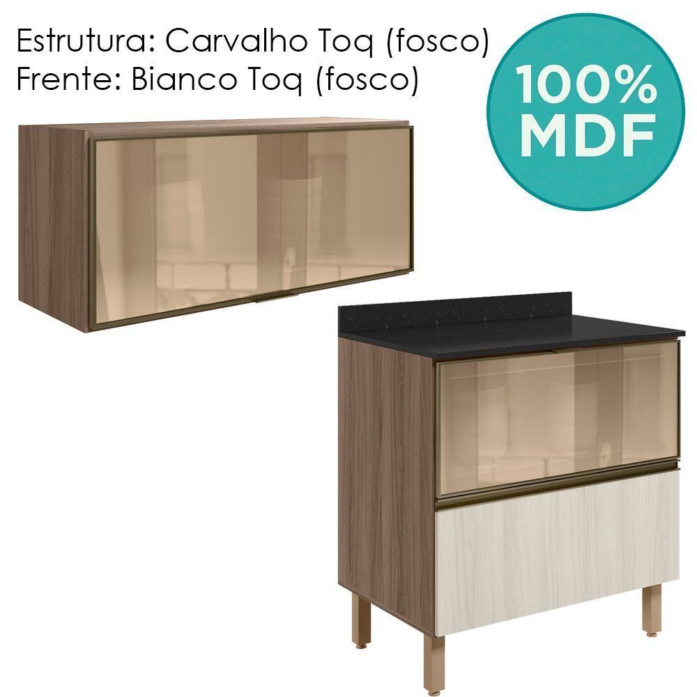 Armario Aereo E Balcao 1 Porta 2 Gavetas Vidro Mdf Kali Nicioli Carvalho Toq Bianco Toq - 4
