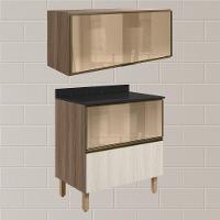 Armario Aereo E Balcao 1 Porta 2 Gavetas Vidro Mdf Kali Nicioli Carvalho Toq Bianco Toq - 2