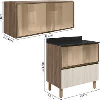 Armario Aereo E Balcao 1 Porta 2 Gavetas Vidro Mdf Kali Nicioli Carvalho Toq Bianco Toq - 3