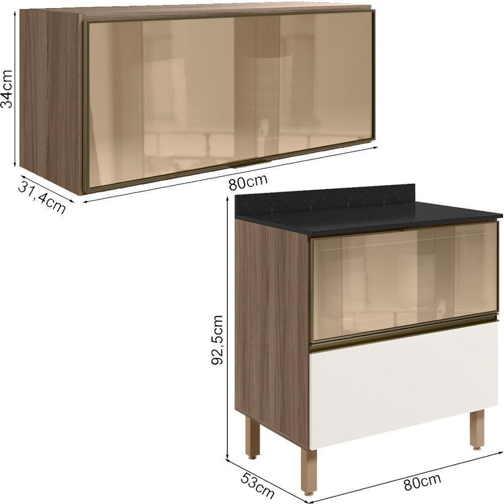 Armario Aereo E Balcao 1 Porta 2 Gavetas Vidro Mdf Kali Nicioli Carvalho Toq Off White Cetim - 3