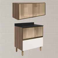 Armario Aereo E Balcao 1 Porta 2 Gavetas Vidro Mdf Kali Nicioli Carvalho Toq Off White Cetim - 2