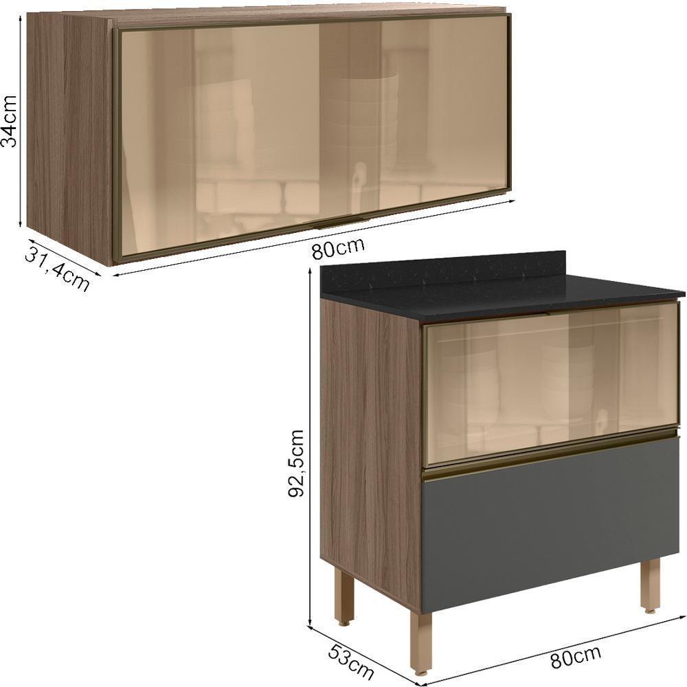 Armario Aereo E Balcao 1 Porta 2 Gavetas Vidro Mdf Kali Nicioli Carvalho Toq Chumbo - 3