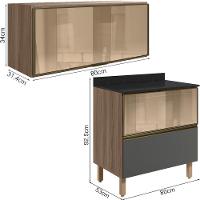 Armario Aereo E Balcao 1 Porta 2 Gavetas Vidro Mdf Kali Nicioli Carvalho Toq Chumbo - 3