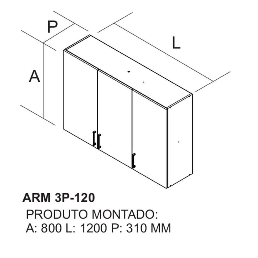 Armário Aéreo Essence 3 Portas 120cm 100% Mdf - Itatiaia Fendi-gris - 2