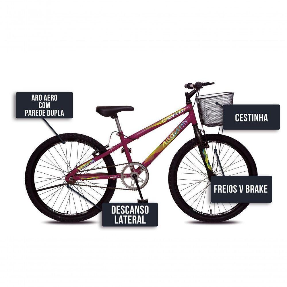 Bicicleta Allegra City Aro 24 Sem Marchas Freios V-brake E Cestão Colli Roxo - 5
