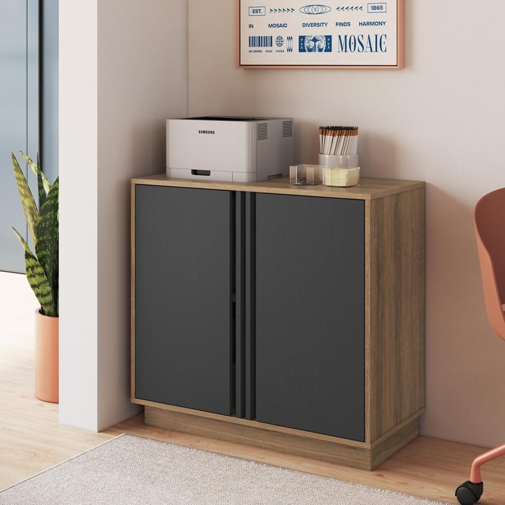 Balcao Para Escritorio Office 2p 80 Cm Ab8000 Faem Mel Grafite - 8