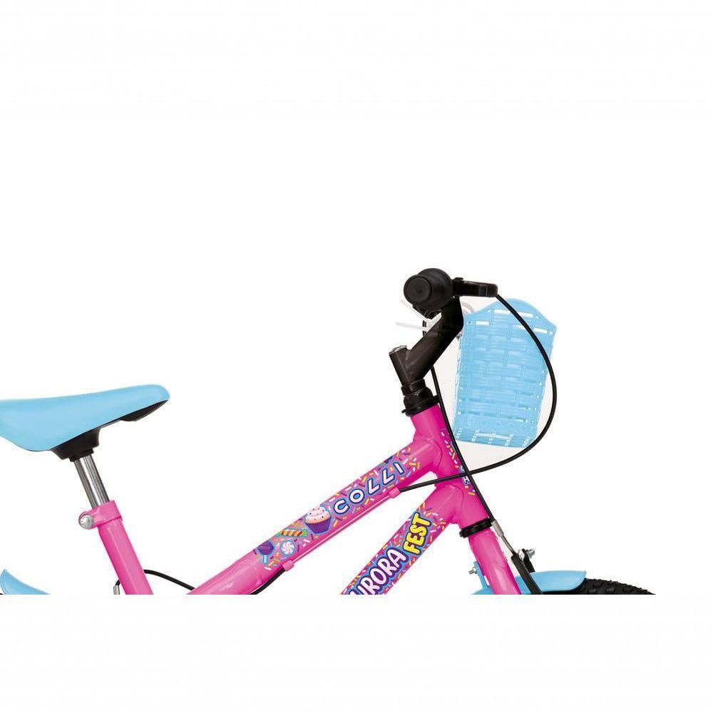 Bicicleta Aurora Fest, Aro 16, Com Freios V-brake, Com Rodas De Apoio, Capa Corrente E Cestinha Rosa-azul Neon - 2