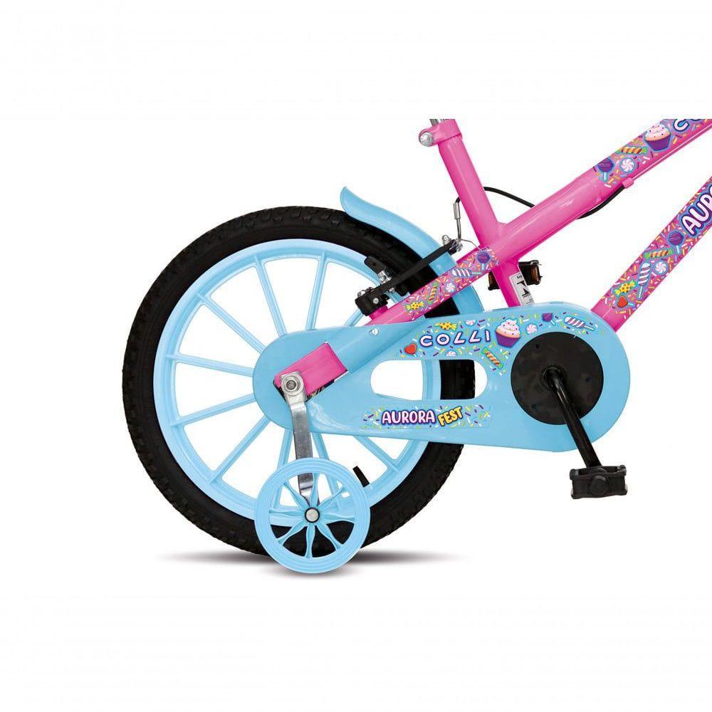 Bicicleta Aurora Fest, Aro 16, Com Freios V-brake, Com Rodas De Apoio, Capa Corrente E Cestinha Rosa-azul Neon - 3