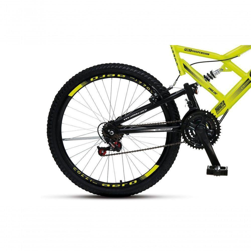 Bicicleta Gps 148 Dupla Suspensão E Freios V-brake, Aro 26 Aero, 36 Raias, 21 Marchas Colli Amarelo Neon - 3