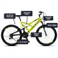 Bicicleta Gps 148 Dupla Suspensão E Freios V-brake, Aro 26 Aero, 36 Raias, 21 Marchas Colli Amarelo Neon - 5