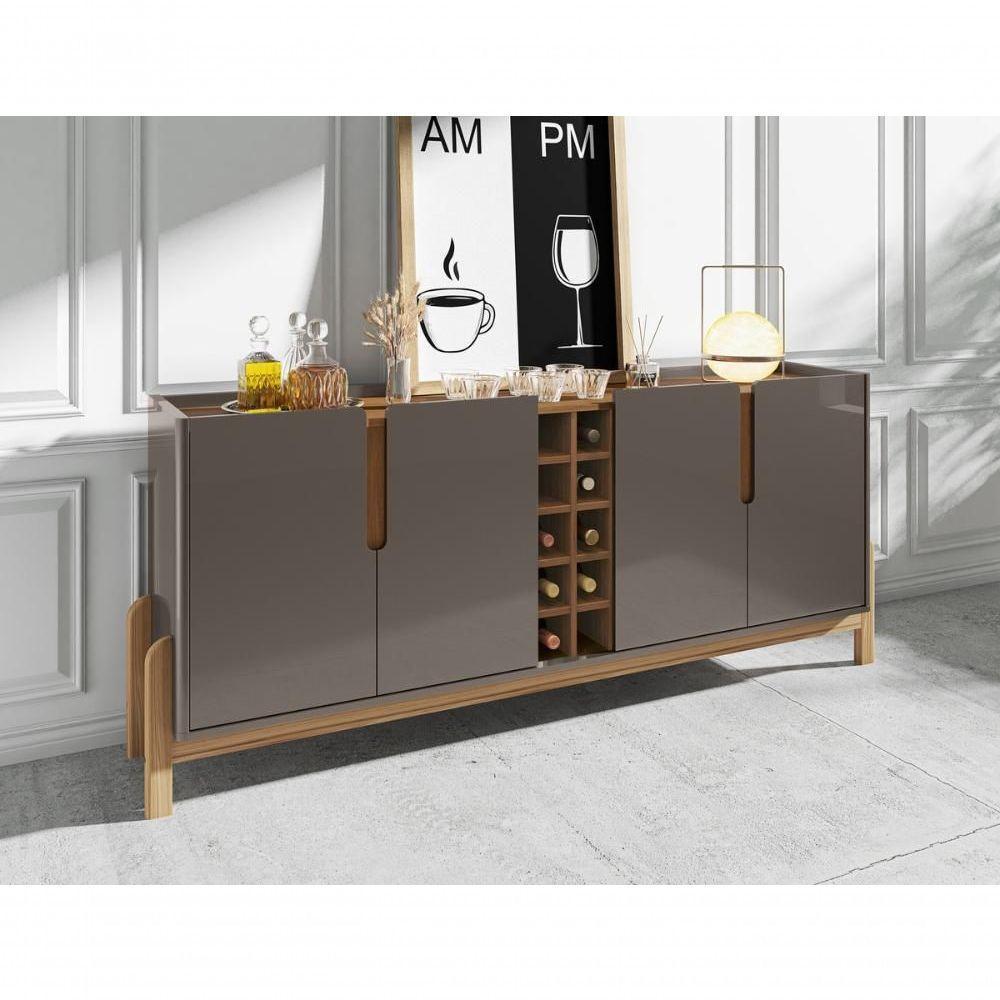 Buffet 4 Portas C/ Prateleiras Lizz 1,90 Cinza Perola/cedro - 1