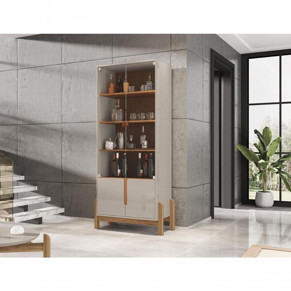 Cristaleira 2 Portas C/ Prateleiras Para Vinhos E Taças Lizz Off-white/cedro - 1