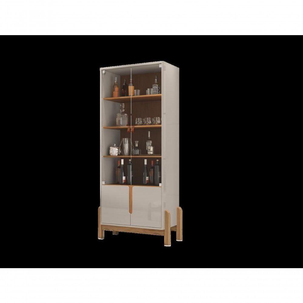 Cristaleira 2 Portas C/ Prateleiras Para Vinhos E Taças Lizz Off-white/cedro - 2