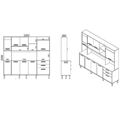 Cozinha Compacta 8 Portas 3 Gavetas 7 Nichos Nápoles Itatiaia Cinamomo-off White