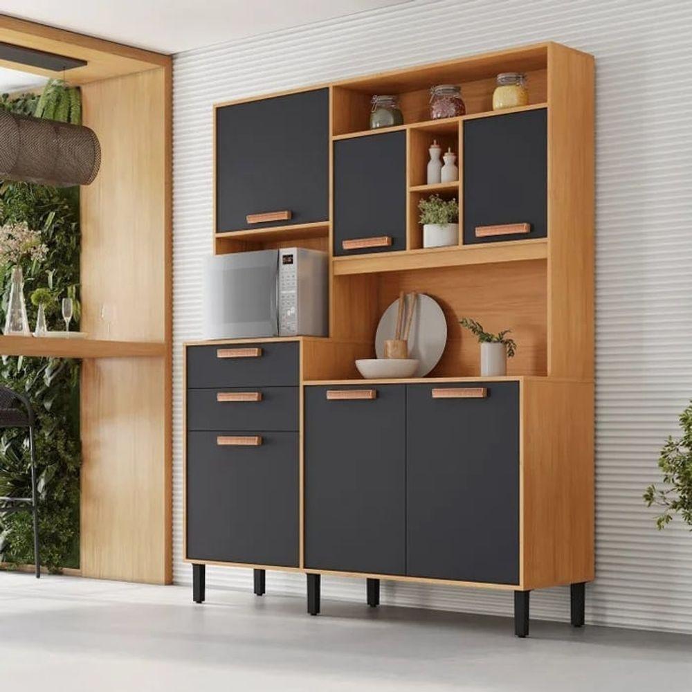 Cozinha Compacta 6 Portas 2 Gavetas 5 Nichos Nápoles - Itatiaia Cinamomo-grafite - 1