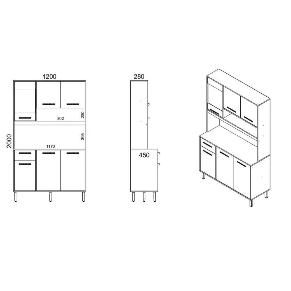 Cozinha Compacta 6 Portas 1 Gavetas 2 Nichos Nápoles - Itatiaia Cinamomo-grafite - 3