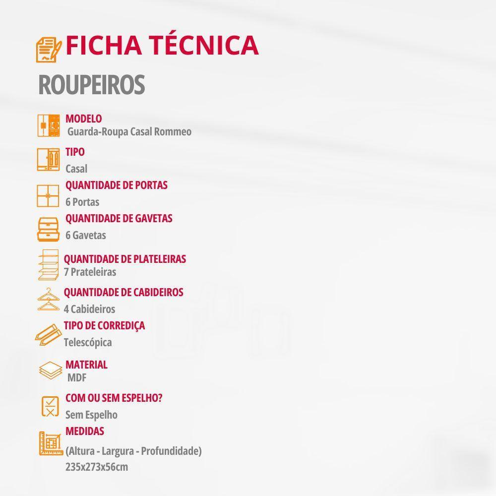 Guarda Roupa Casal Rommeo 100%mdf 6pts 6gvts Moderna Mobília Naturalle - 2