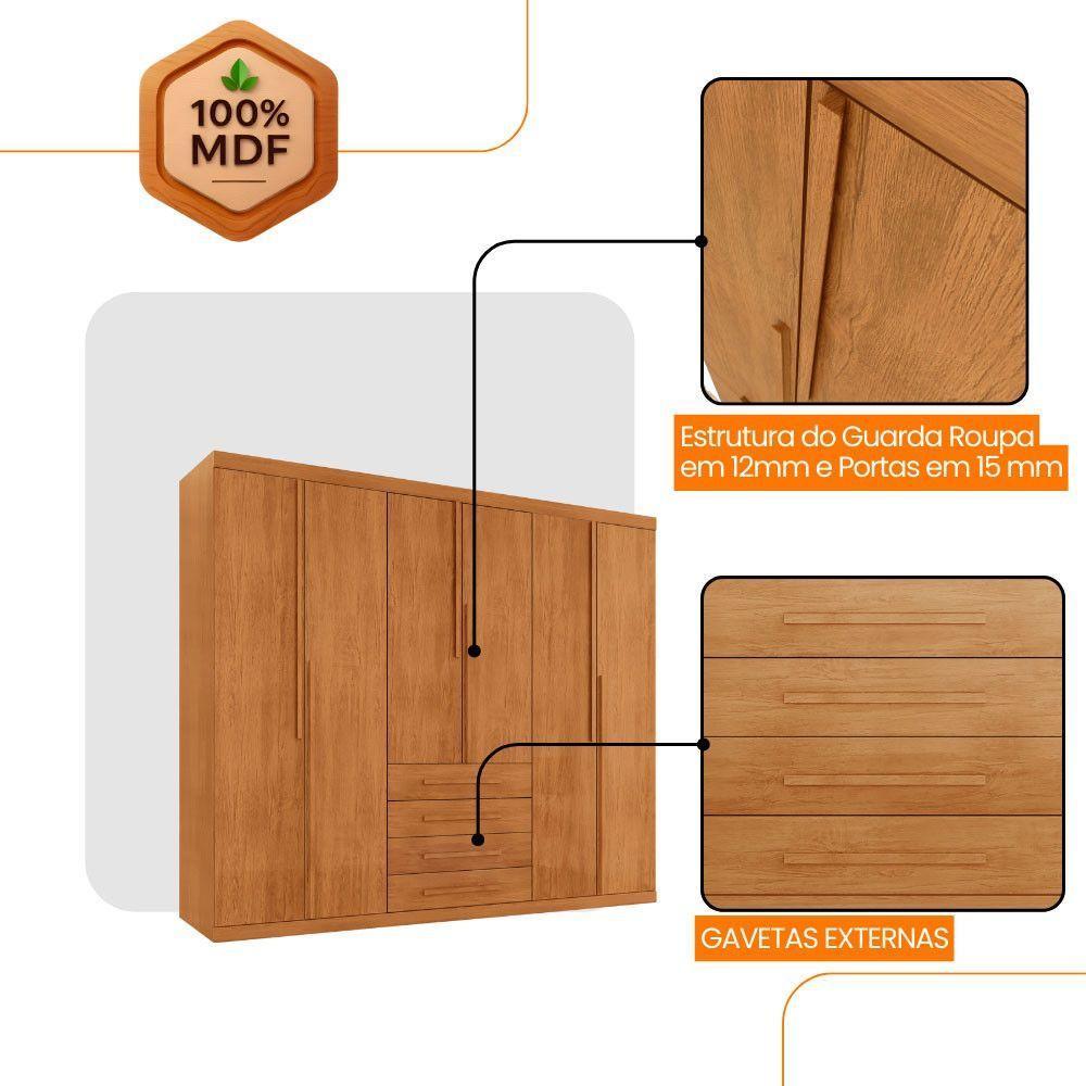 Guarda Roupa Casal Matteo 100%mdf 6pts 4gvts Moderna Mobília Naturalle - 5