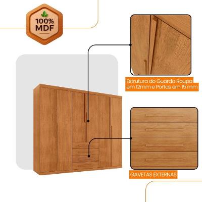 Guarda Roupa Casal Matteo 100%mdf 6pts 4gvts Moderna Mobília Naturalle