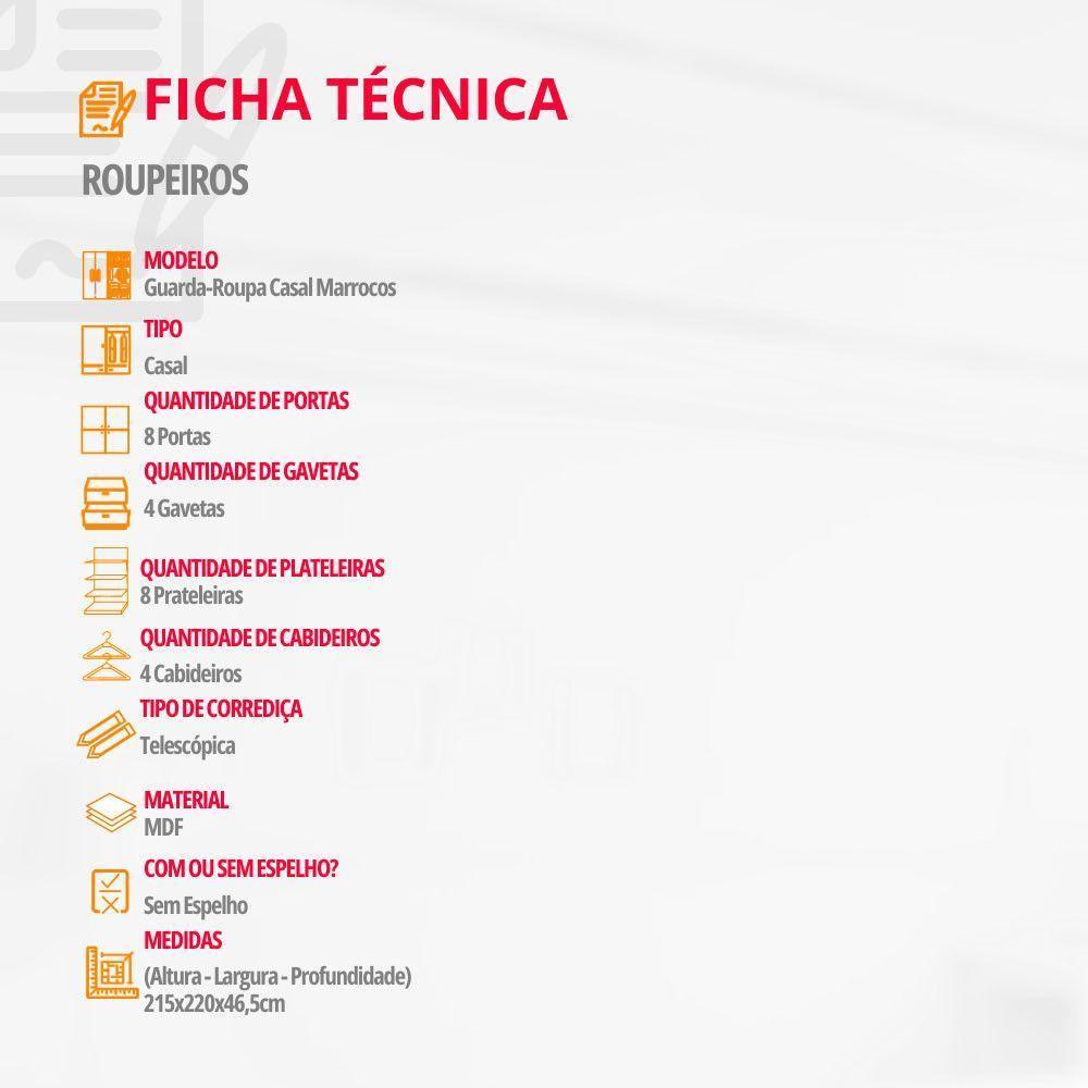 Guarda Roupa Casal Marrocos Mdf 8 Portas Moderna Mobília Naturalle - 5