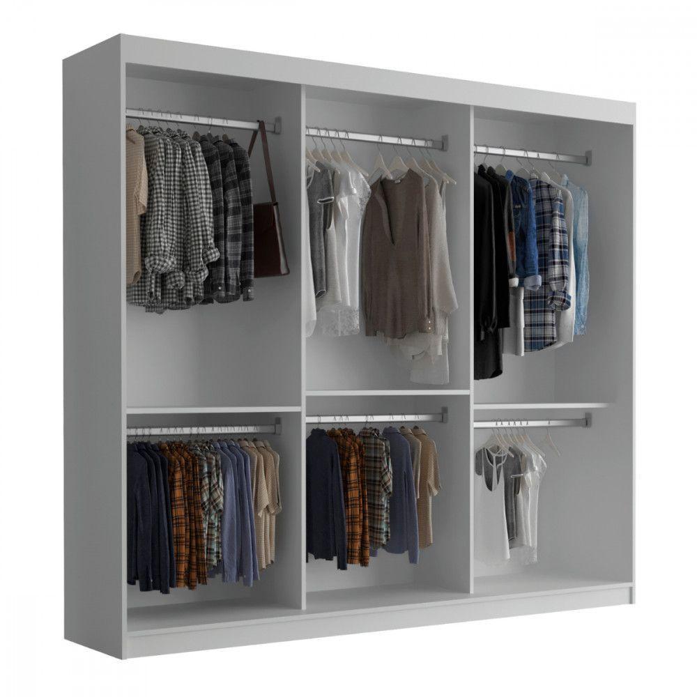 Guarda Roupa Vitor Em Mdf 3 Portas E 6 Cabideiros Moderna Branco - 4