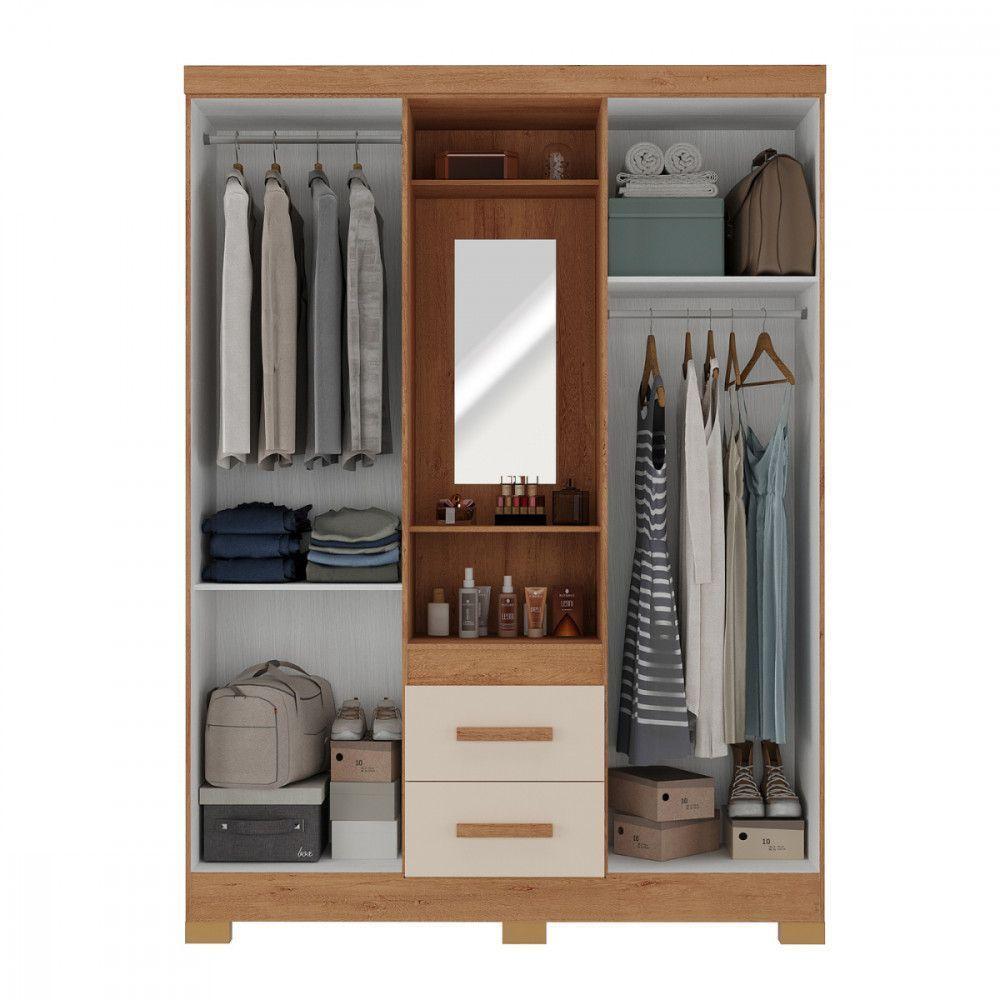 Guarda Roupa Solteiro 4 Portas Com Espelho Capelinha Atualle Canelato Rustico Com Off White - 3