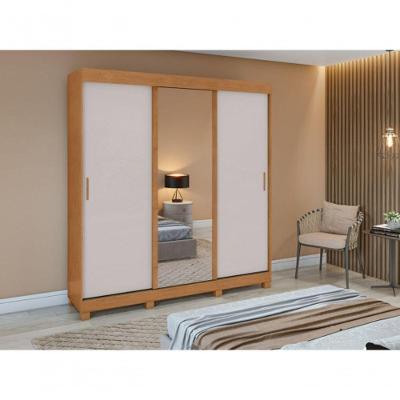 Guarda Roupa Saion 4 Portas 3 Gavetas 1 Porta Glass Amendoa Clean-off White MDP
