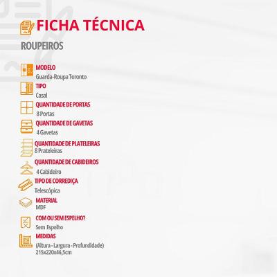 Guarda Roupa Casal Toronto 8 Portas 4 Gavetas Naturale-Off White-Naturale MDF