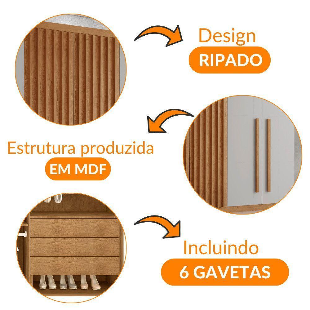 Guarda Roupa Casal Orion Mdf 6 Portas E 6 Gavetas Moderna Naturalle/off White - 6