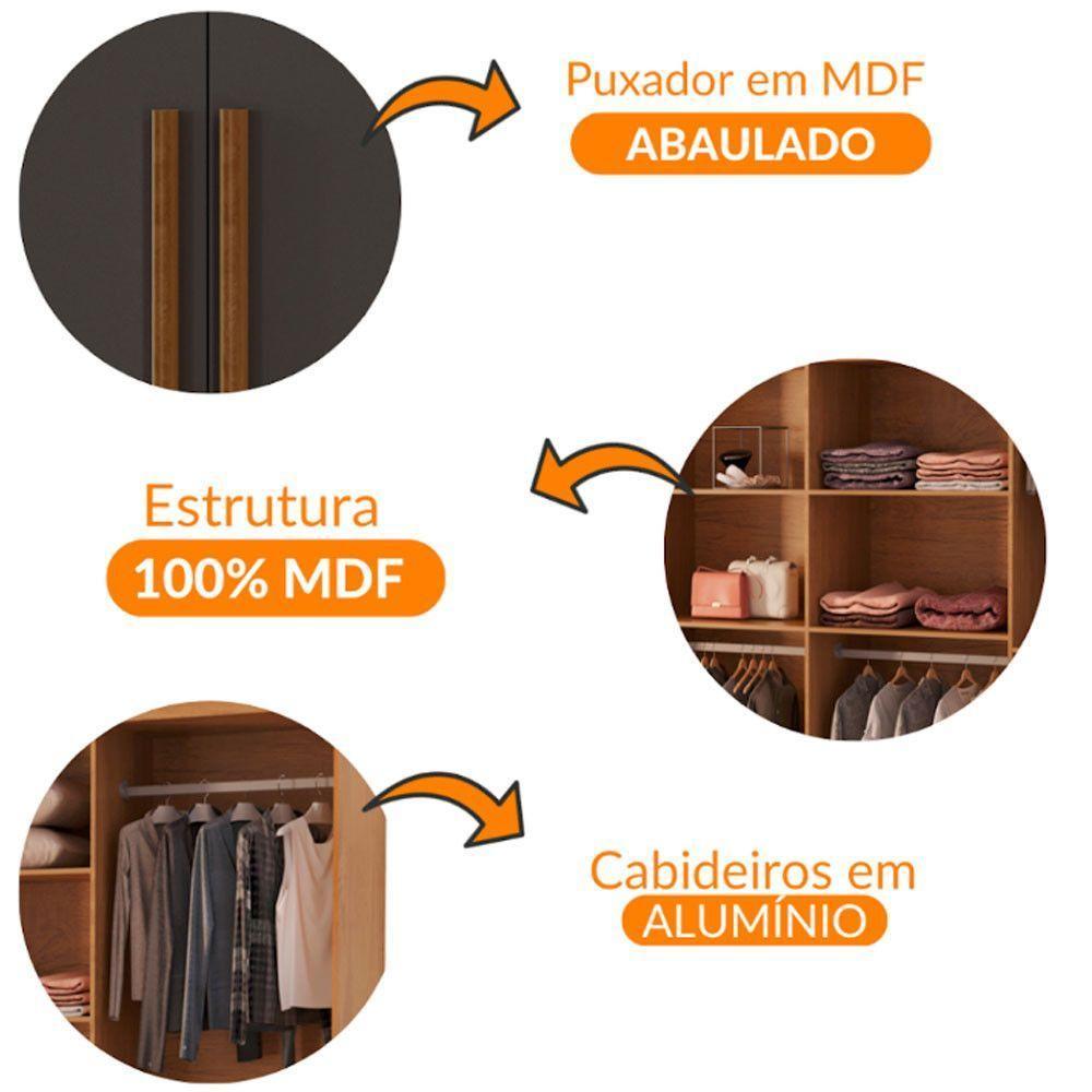 Guarda Roupa Casal Heros Com 8 Portas E 4 Gavetas Moderna Naturalle Grafite - 6