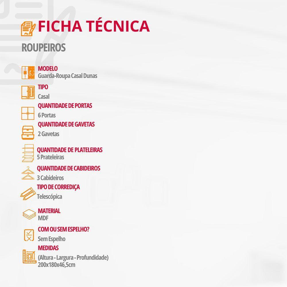 Guarda Roupa Casal Dunas Mdf 6 Portas E 2 Gavetas Moderna Naturalle Grafite - 5