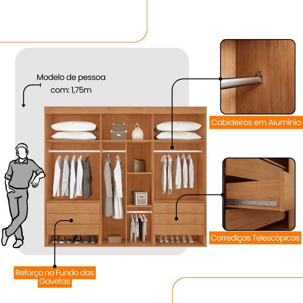 Guarda Roupa Casal Coliseu Mdf 6 Pts 6 Gvts Moderna Mobília Naturalle/off White - 4