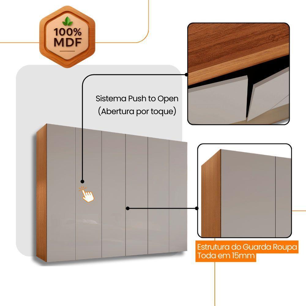 Guarda Roupa Casal Coliseu Mdf 6 Pts 6 Gvts Moderna Mobília Naturalle/off White - 5