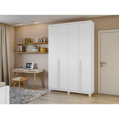 Guarda Roupa Solteiro Alonzo 4 Portas de Bater 2 Gavetas Branco 100% MDF