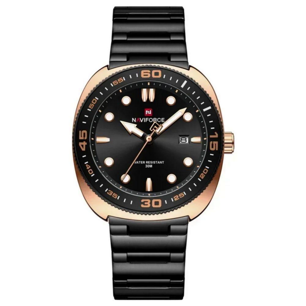 Relógio Esportivo Masculino Pulseira De Aço Inoxidável 30m à Prova D 'água Preto Dourado - 1