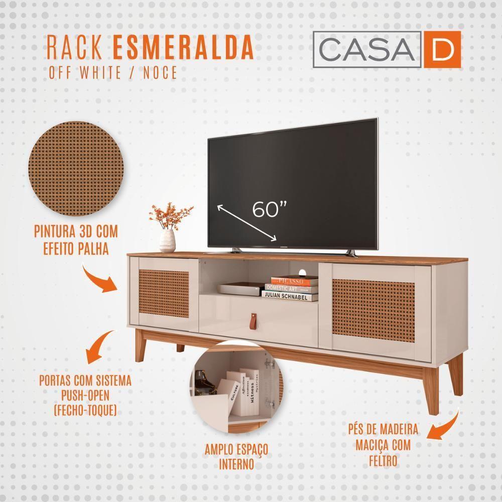 Rack Esmeralda 1,60m C/ 2 Portas Gaveteiro E Nicho Central Off White/noce - 7