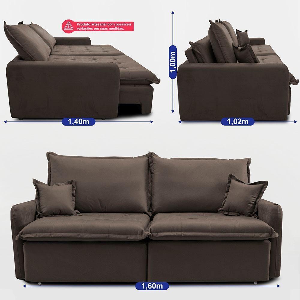 Sofá Sem Caixa Retrátil 1,60m Softgel Luna Velusoft Café Cama Inbox - 4