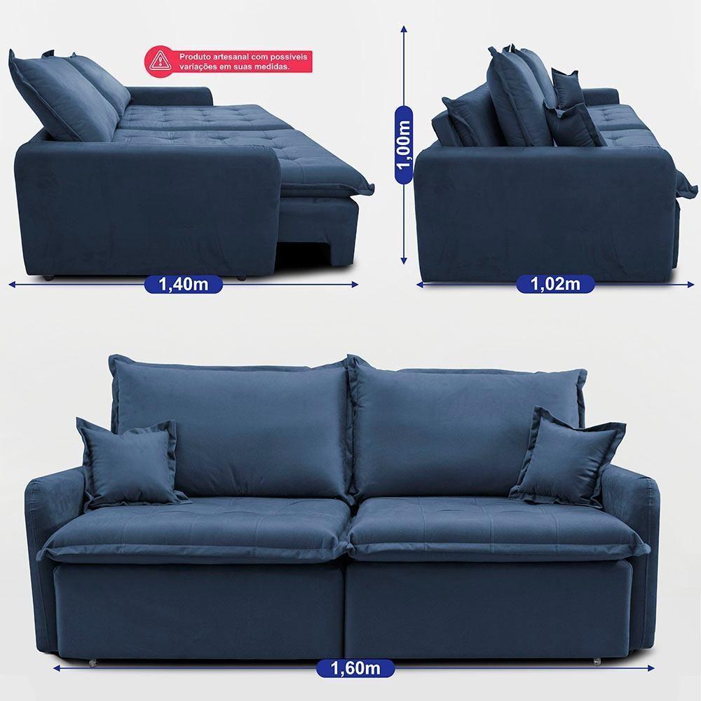 Sofá Sem Caixa Retrátil 1,60m Softgel Luna Velusoft Azul Cama Inbox - 4