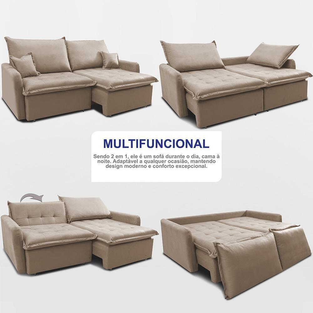 Sofá Sem Caixa Retrátil 1,60m Softgel Luna Velusoft Bege Cama Inbox - 5