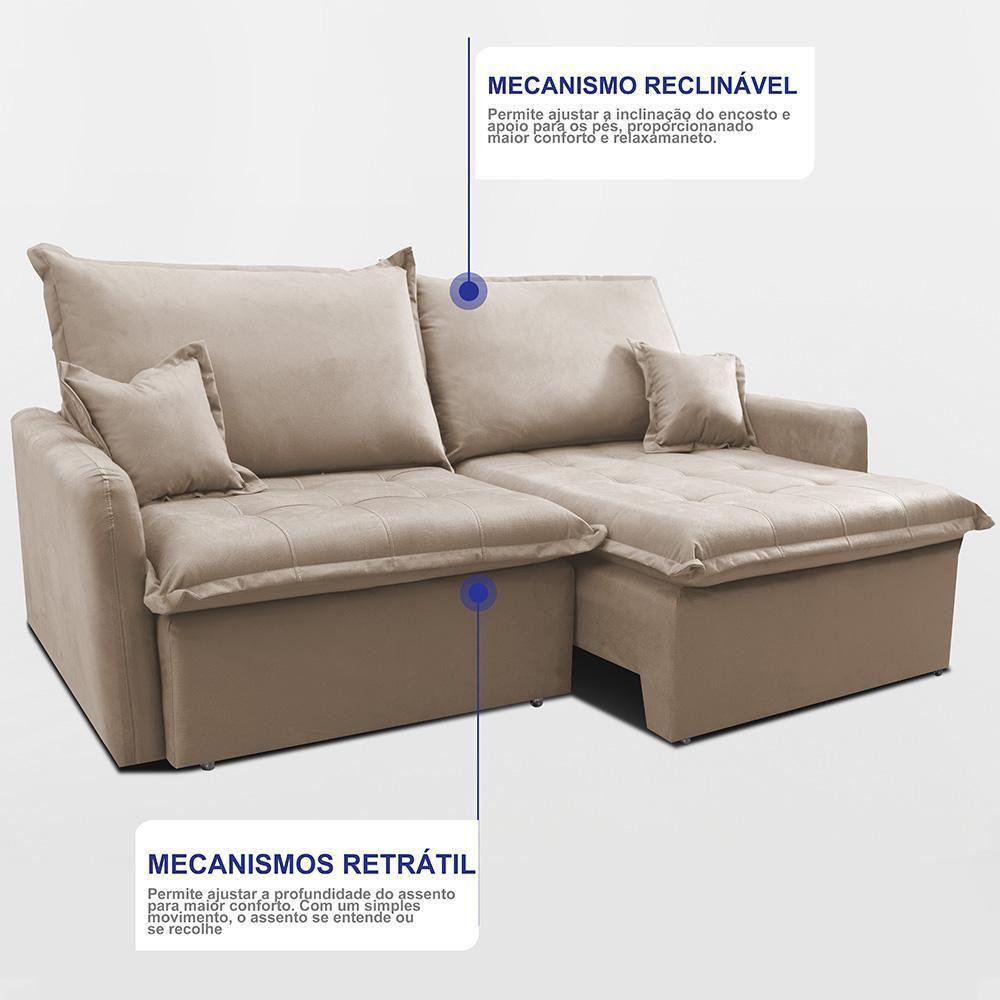 Sofá Sem Caixa Retrátil 1,60m Softgel Luna Velusoft Bege Cama Inbox - 6