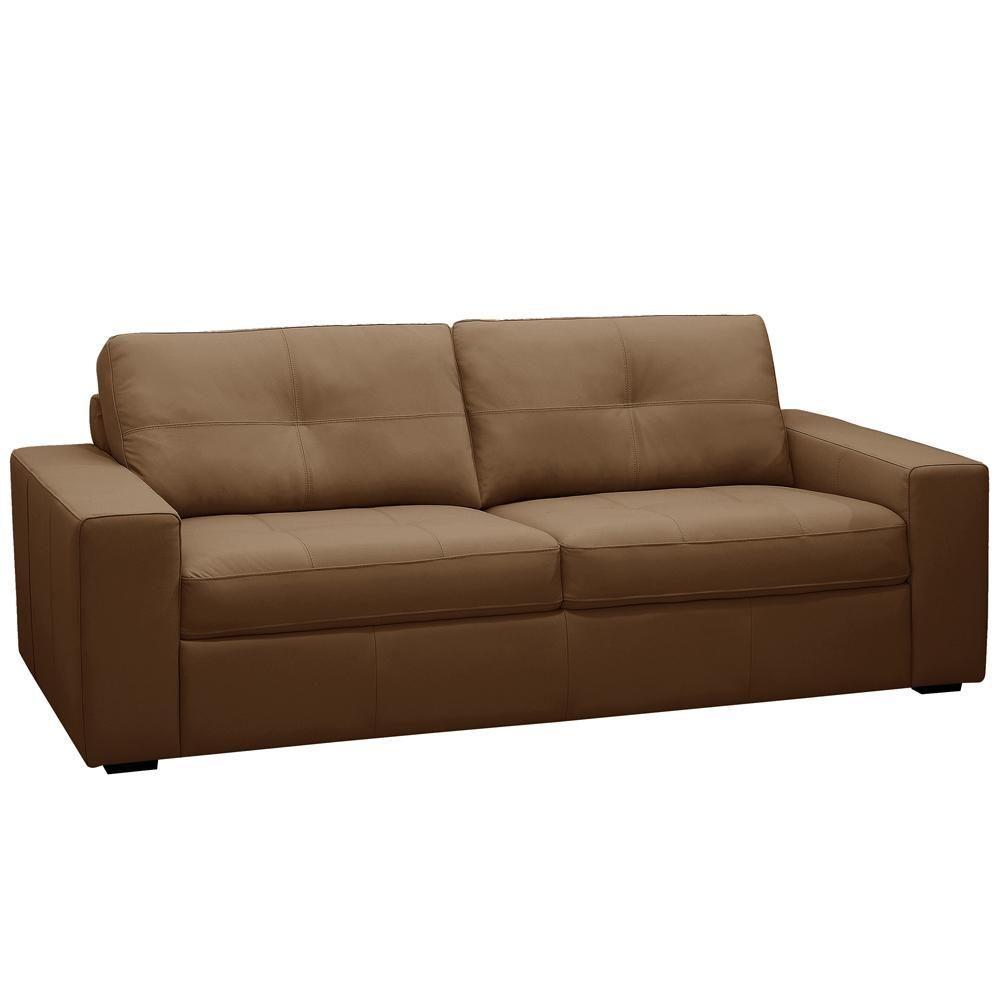 Sofá 3 Lugares Para Sala De Estar Living 235cm Vienne L06 Couro Marrom Claro - Lyam Decor - 1