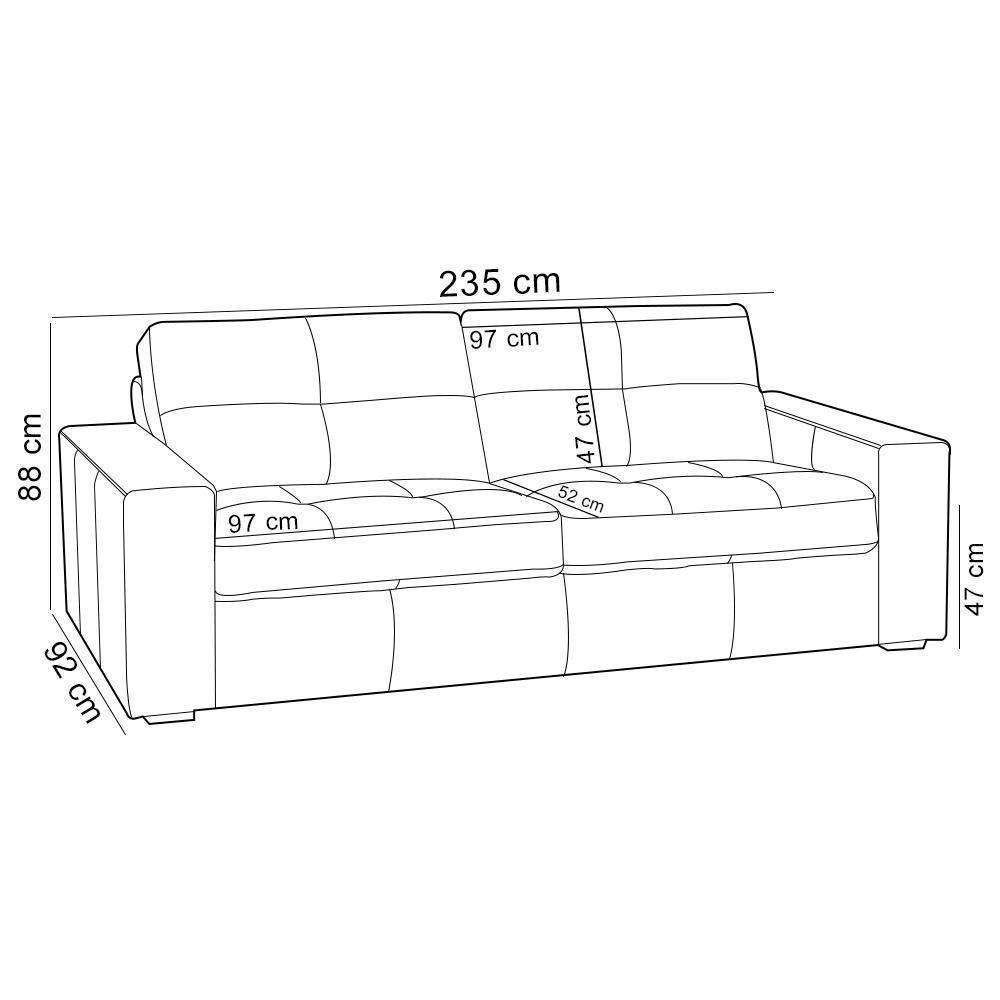Sofá 3 Lugares Para Sala De Estar Living 235cm Vienne L06 Couro Marrom Claro - Lyam Decor - 4